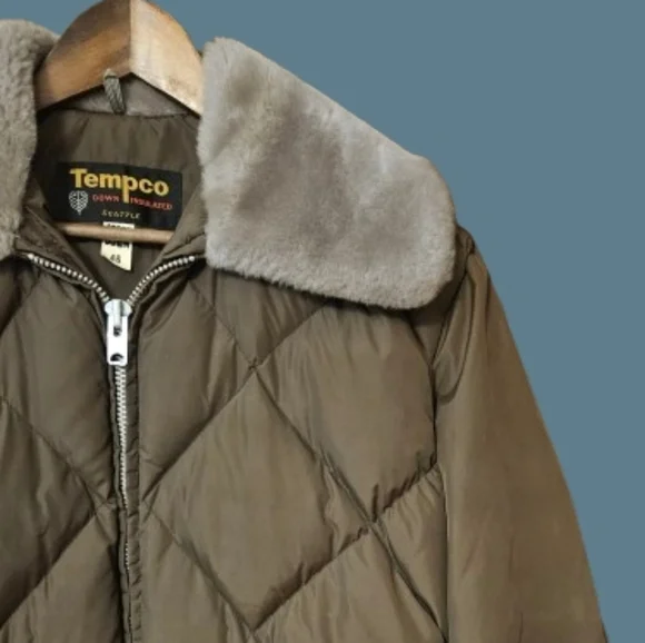 Tempco Goose Down Insulated Puffer Jacket with a faux fur collar.